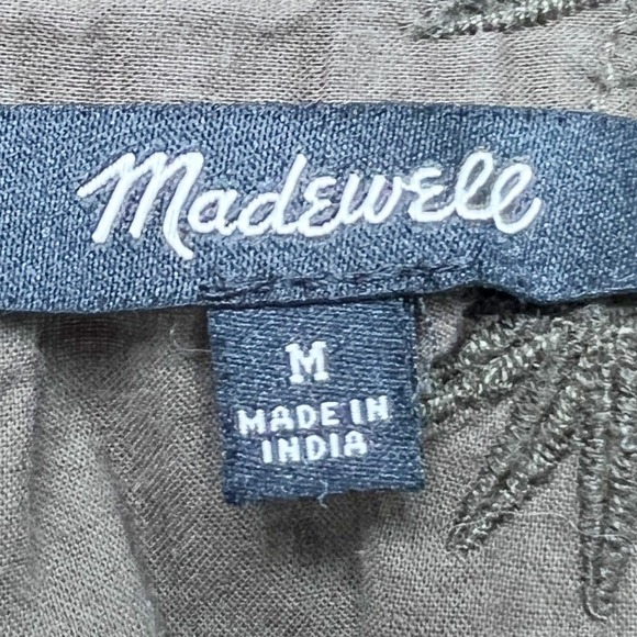 Madewell Embroidered Bubble Sleeve Ruffle Sleeve Button Top Olive Green Size M - Picture 7 of 8